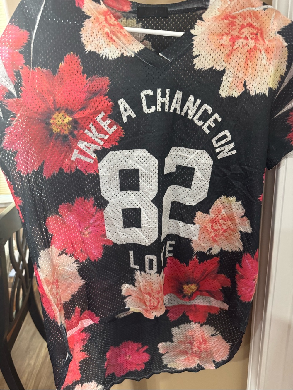 love J Black Mesh Tee with Pink & Cream Floral Print (CL-1)